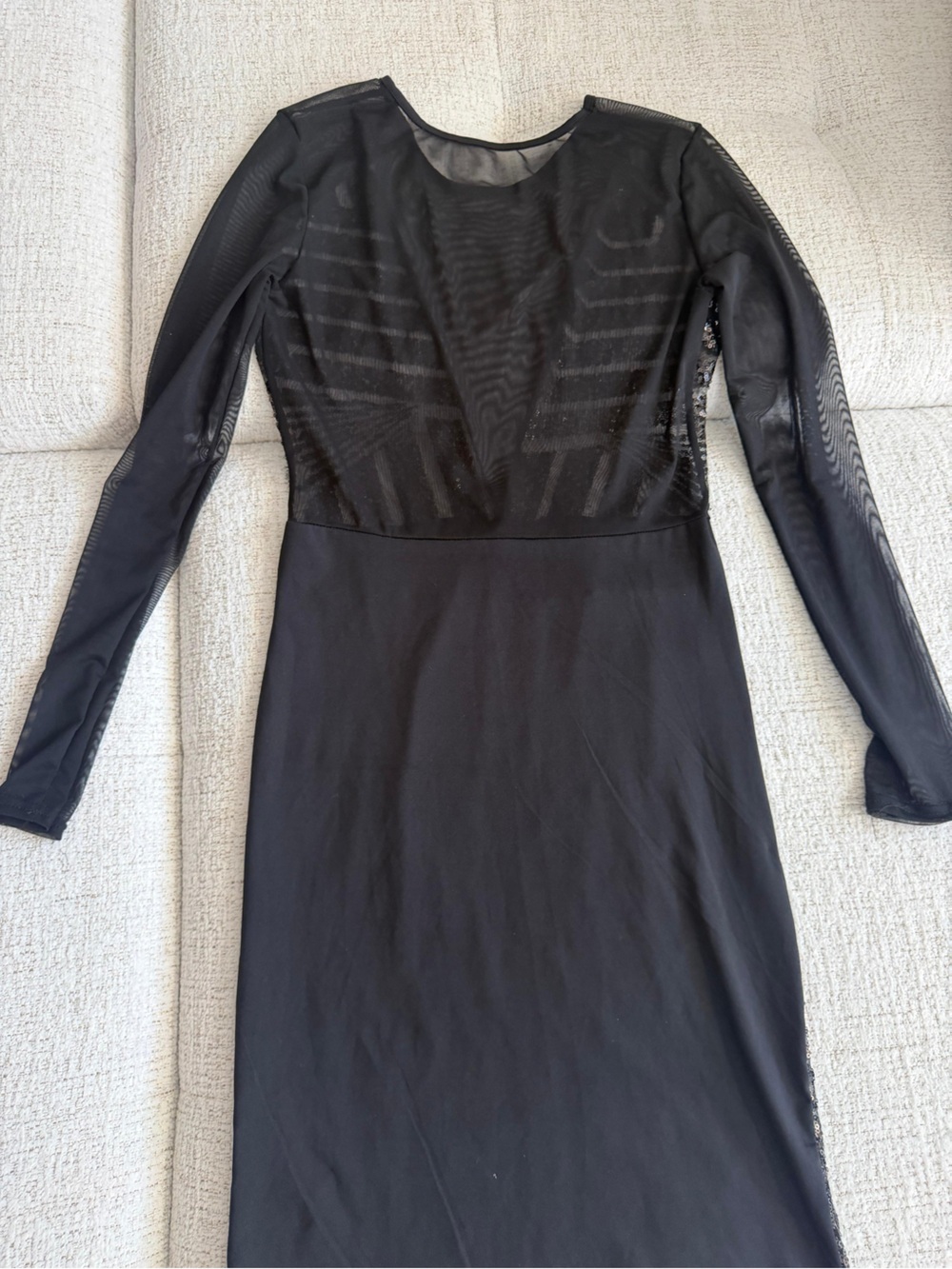 Black Long Sleeve Sheer Panel Dress